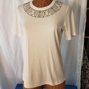 Ladies ALIA Short Sleeve Tee Shirt w/Emellished Neckline in Cream - S/P